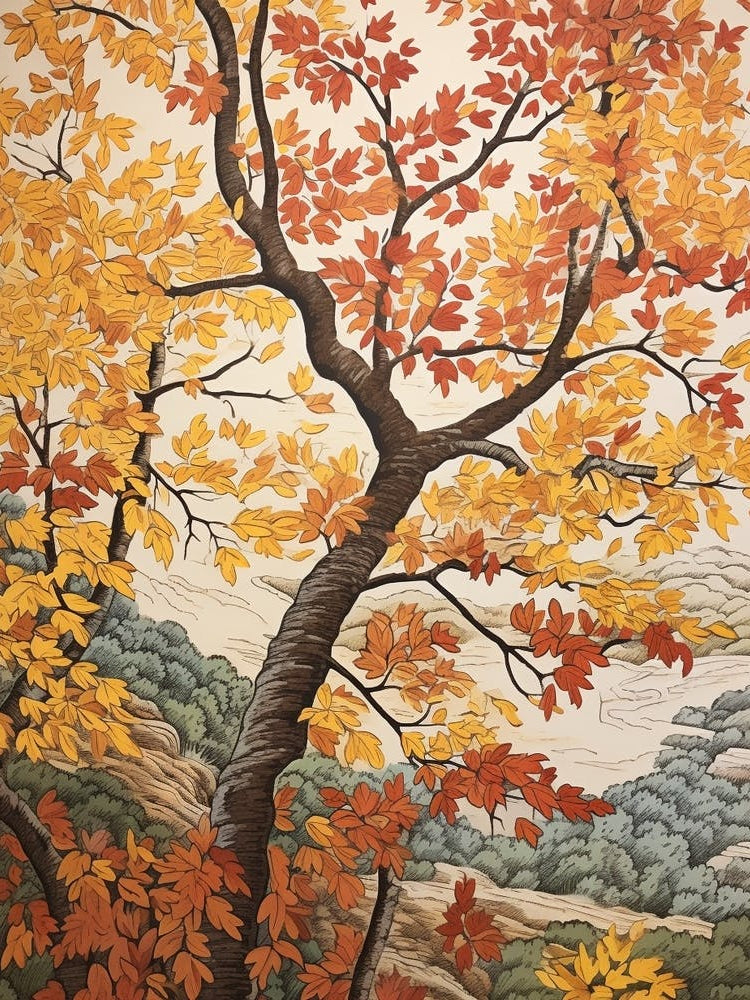 White Poplar 2 Vintage Autumn Tree Print 