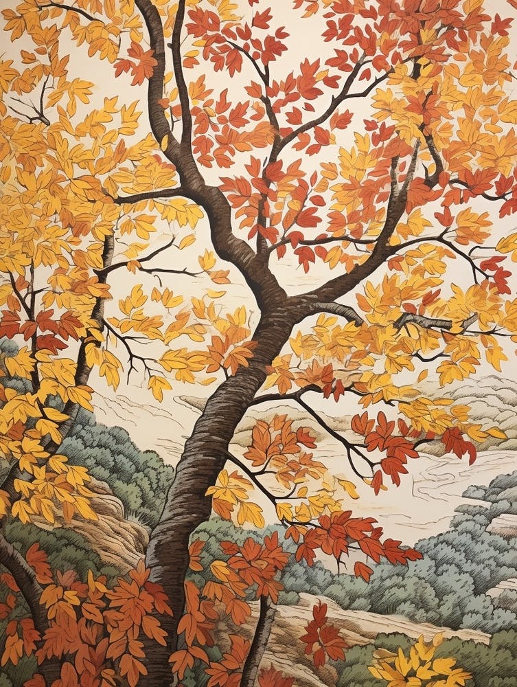 White Poplar 2 Vintage Autumn Tree Print 