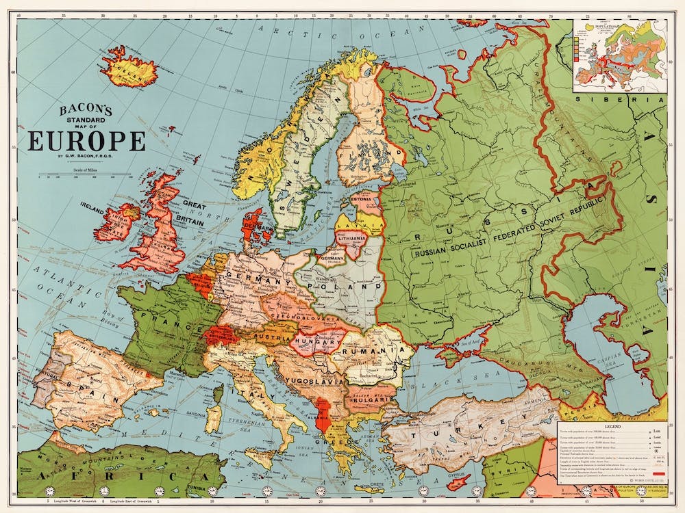 Bacon's Standard Map Of Europe By George Washington Bacon (1830–1922)