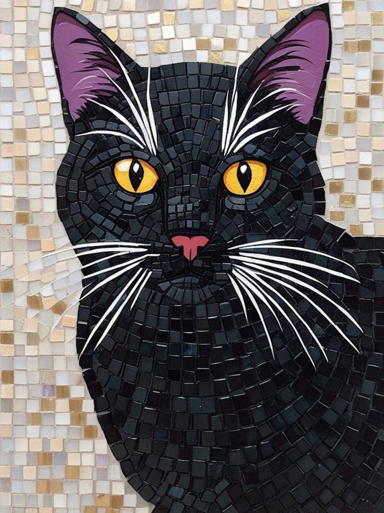 Schwarze Katze - Mosaikkunst