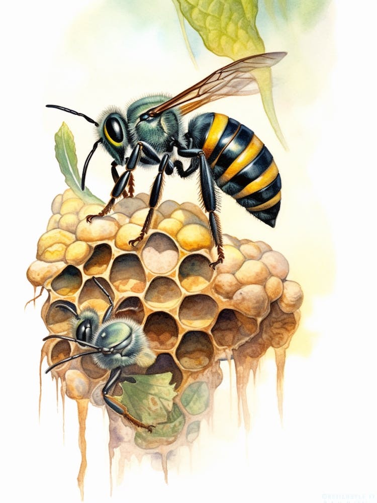 Cuckoo Wasp Bee Beehive Watercolour Illustration 4