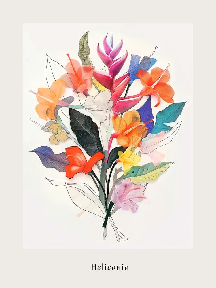 Heliconia 3 Collage Flower Bouquet Poster