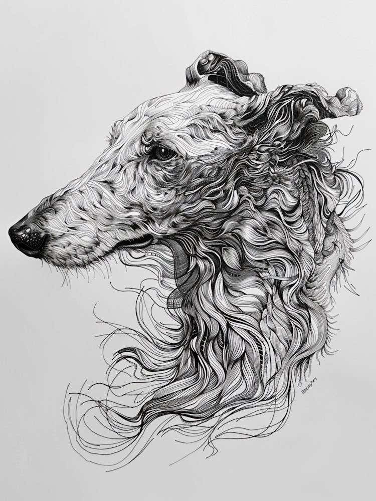 Borzoi Dog Line Sketch 1