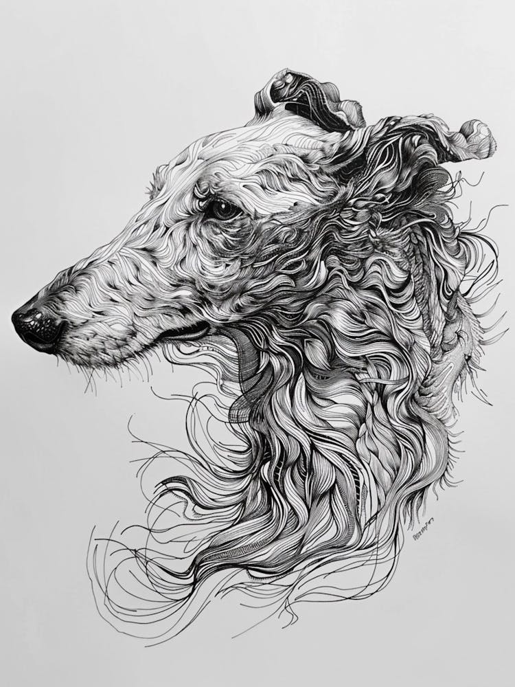 Borzoi Dog Line Sketch 1