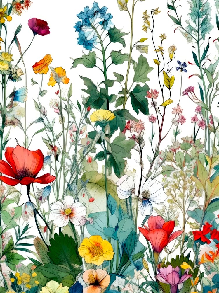 Watercolor Wild Flowers nature meadow