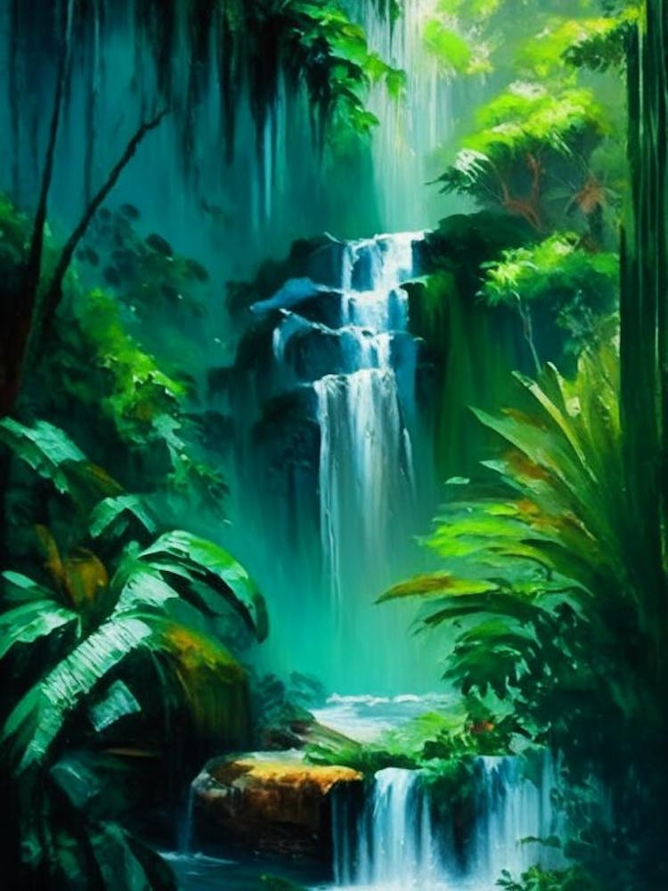 Wasserfälle in einer Dschungel-Wasserlandschaft Impressionismus 2