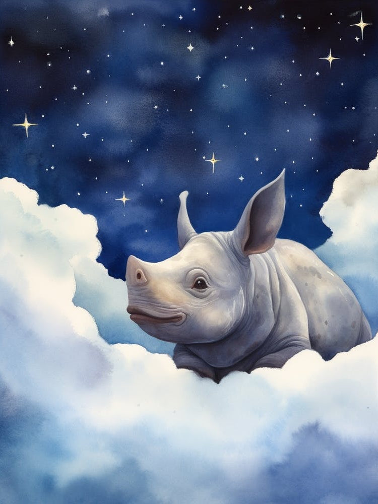 Baby Rhinoceros Sleeping In The Clouds