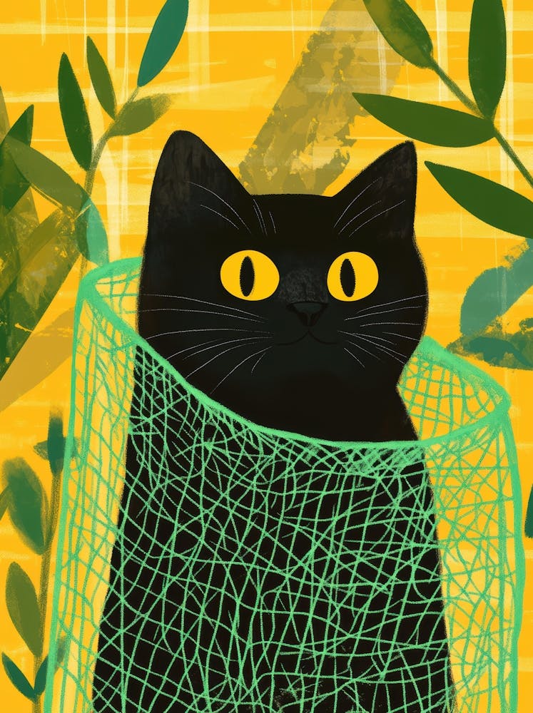 Black Cat In A Net
