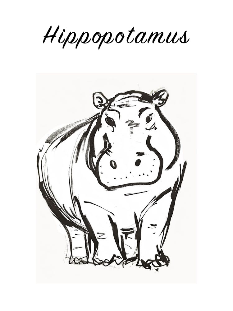 B&W Hippopotamus Poster