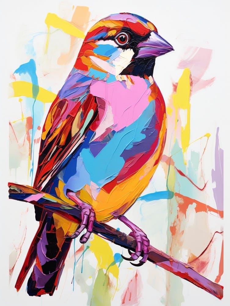 Peinture d'Oiseau Colorée - House Sparrow 4