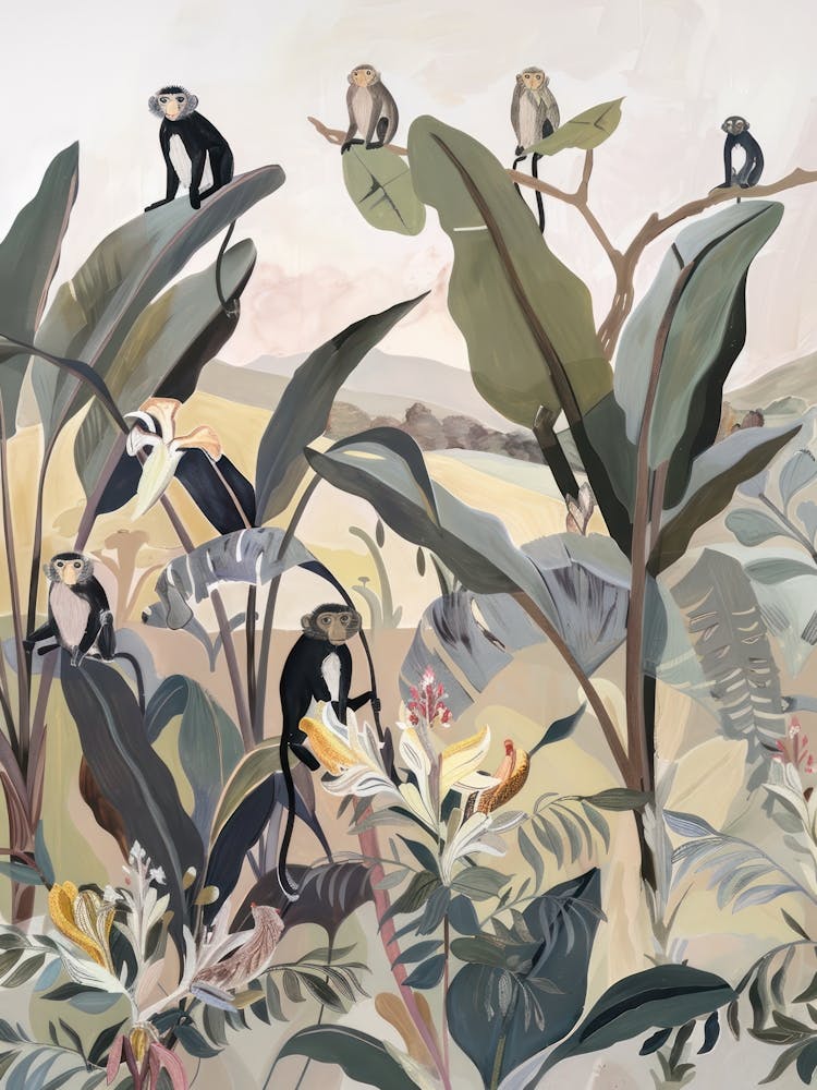 Monkeys Pastels Jungle Illustration 4