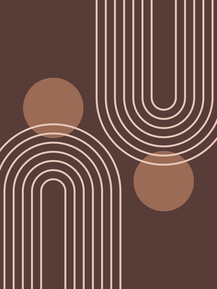 Mid Century Modern Geometric cI in Rustic Brown Mocha (Rainbow and Sun Abstraction) 2