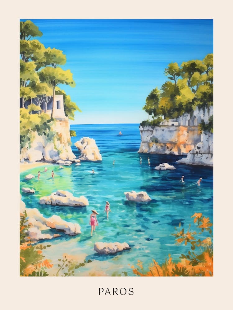 Swimming In Paros Greece 3 Watercolour Poster