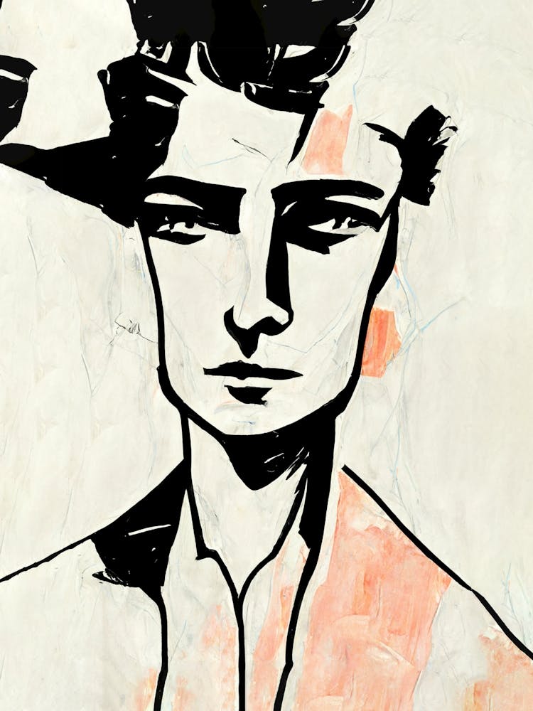 Male Sketch Portrait Black And Orange