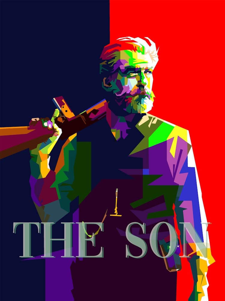 The Son, un film hollywoodien avec Pierce Brendan Brosnan en vedette. Illustration style pop art WPAP tendance actuellement.