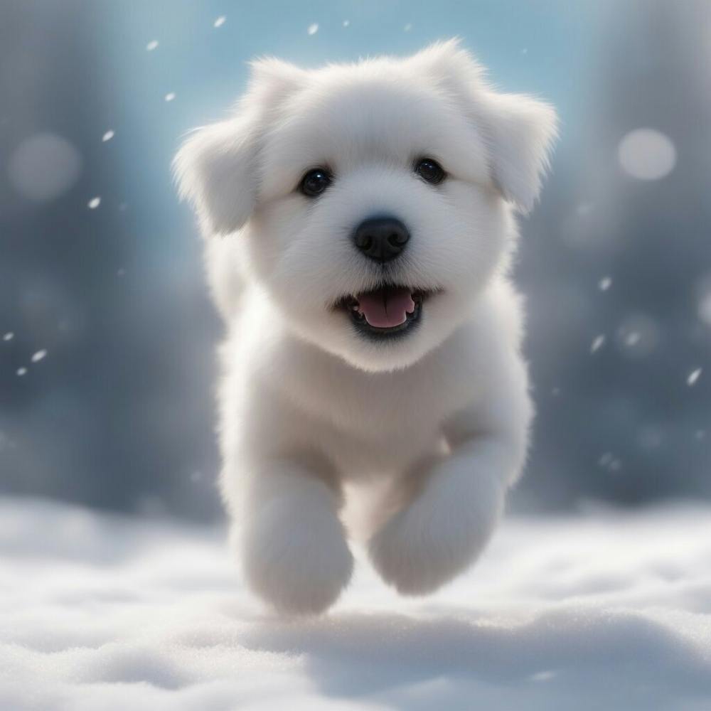 White fluffy Puppy In The Snow