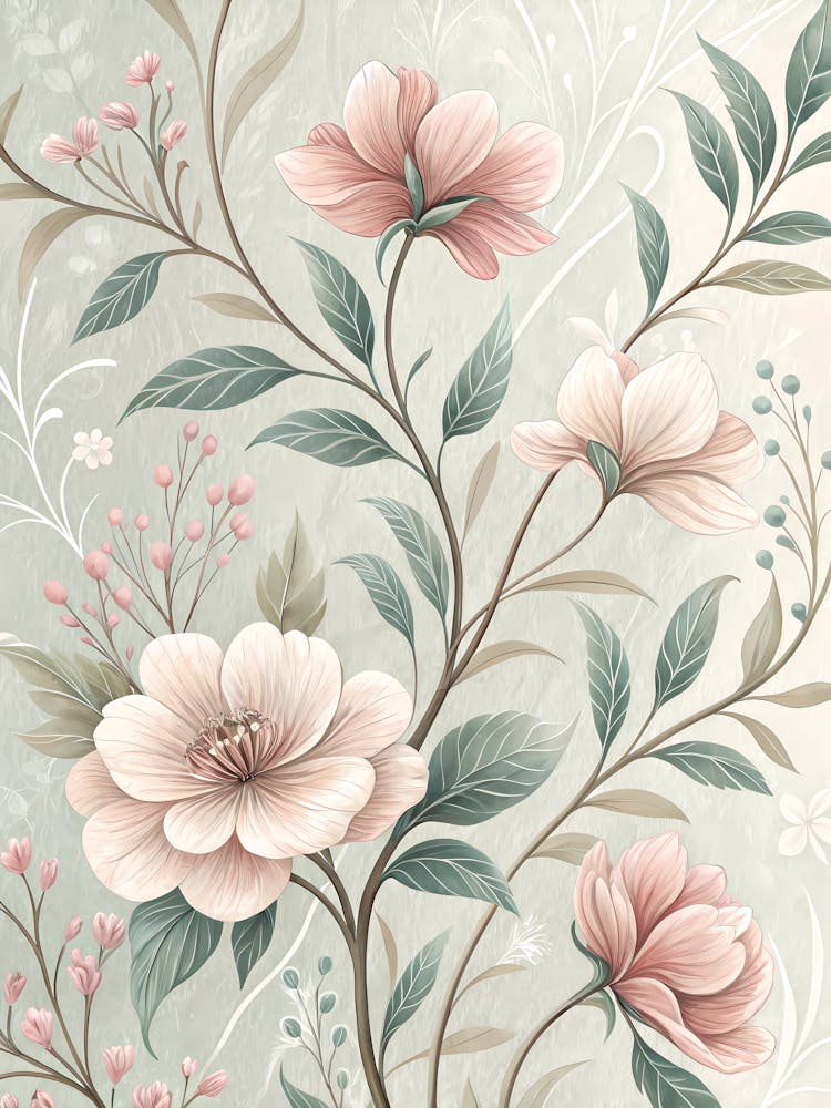Oil Painting Style Gentle Floral Line Pattern
