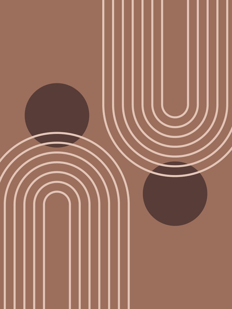 Mid Century Modern Geometric cI in Rustic Brown Wood Mocha (Rainbow and Sun Abstraction)