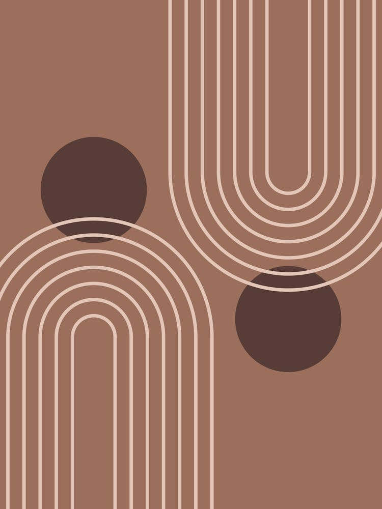 Mid Century Modern Geometric cI in Rustic Brown Wood Mocha (Rainbow and Sun Abstraction)