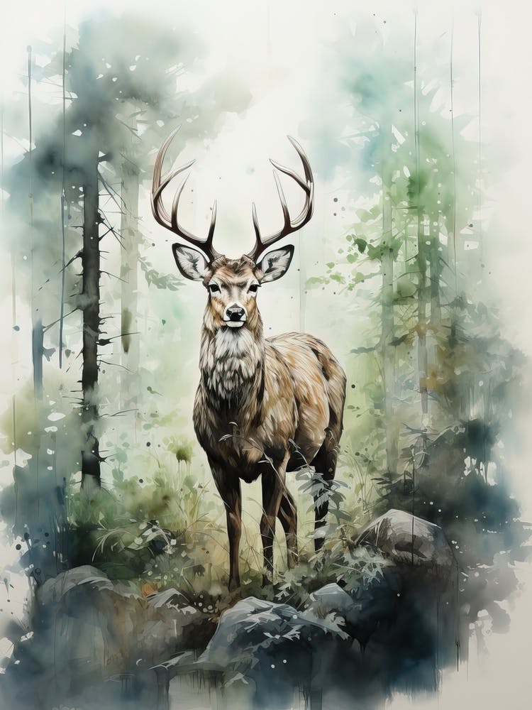 Deer, Japanese Brush Painting, Ukiyo E, Minimal 3