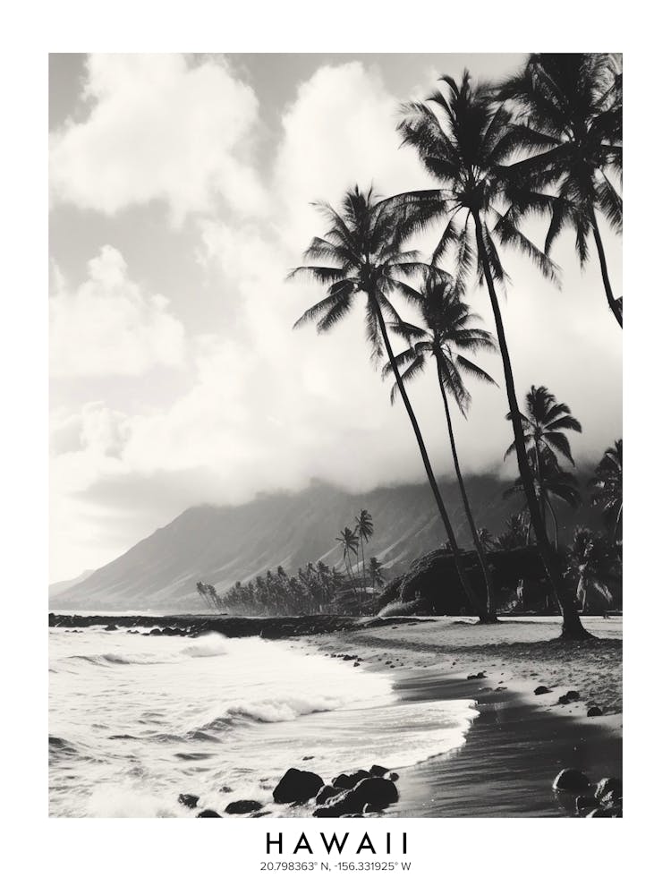 Poster Of Hawaii, Black And White Analogue Photograph 4