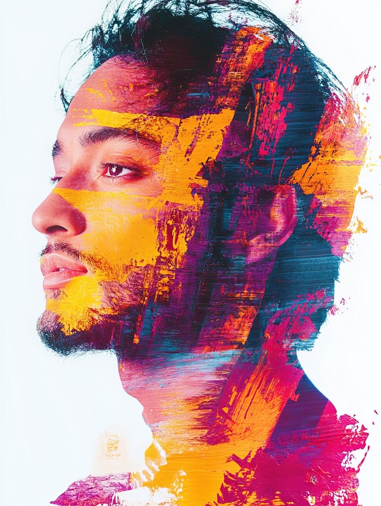 Man Combined With A Colorful Painting In A Paintography Technique