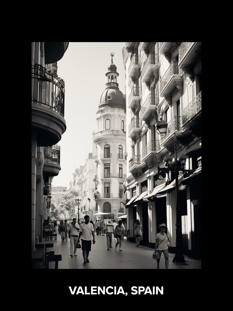 Poster Of Valencia, Spain, Mediterranean Black And White Photography Analogue 7