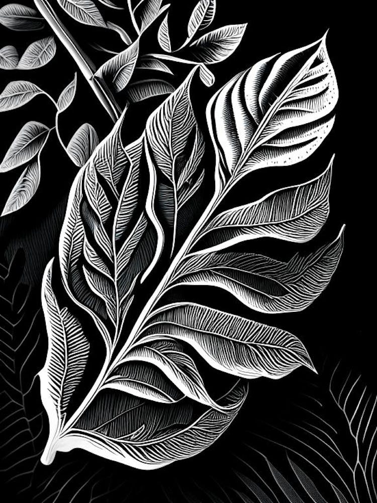Sweet Bay Leaf Linocut 2