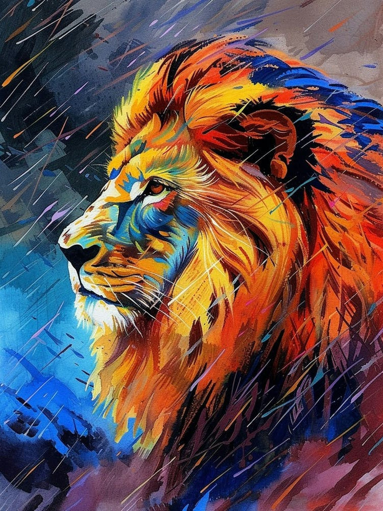 Asiatic Lion Facing A Storm Fauvist Painting 4