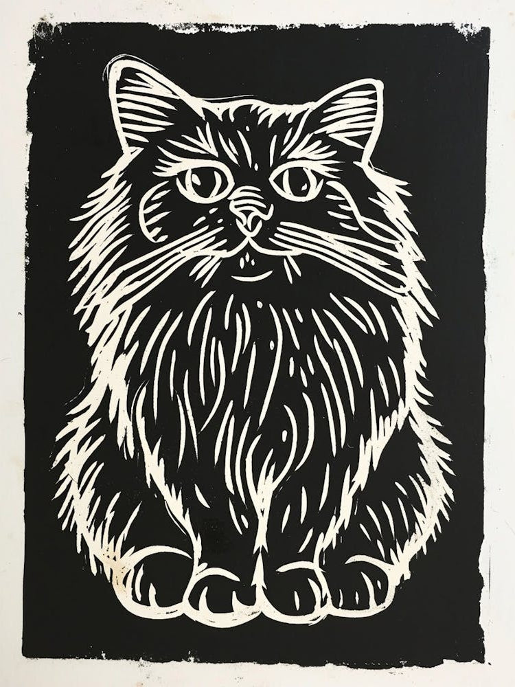 Persian Cat Linocut Blockprint 5