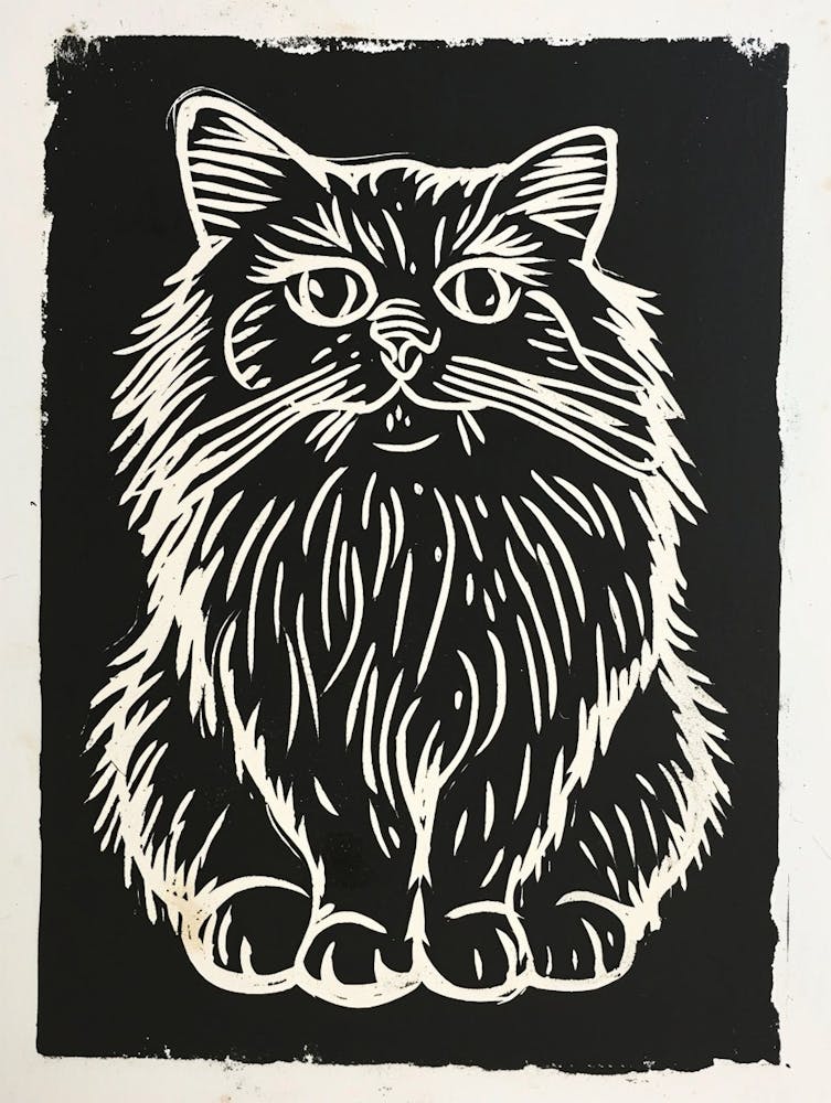 Persian Cat Linocut Blockprint 5