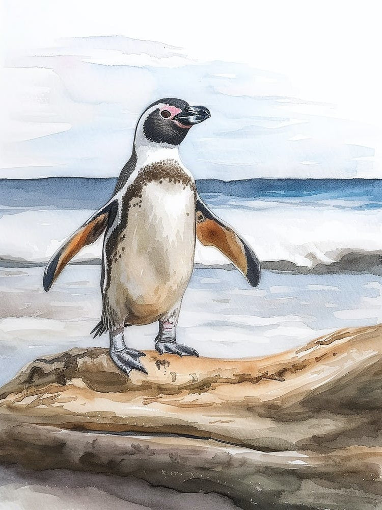 Humboldt Penguin Breakwater Watercolour Painting 3