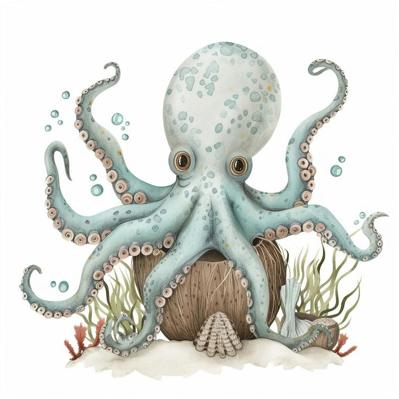 Storybook Style Octopus With Coconut Shell