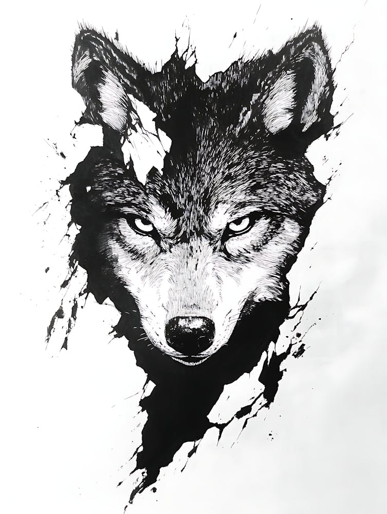 Angry Wolf Watching from Wall Hole 13