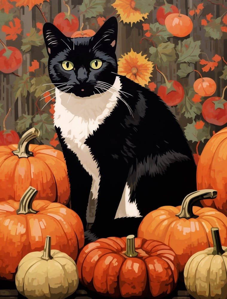 Cat With Pumpkins 1