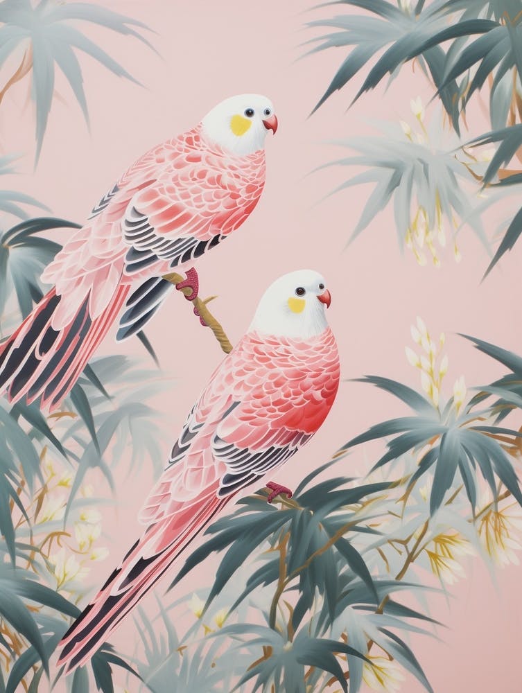 Vintage Japanese Inspired Bird Print Budgerigar 1