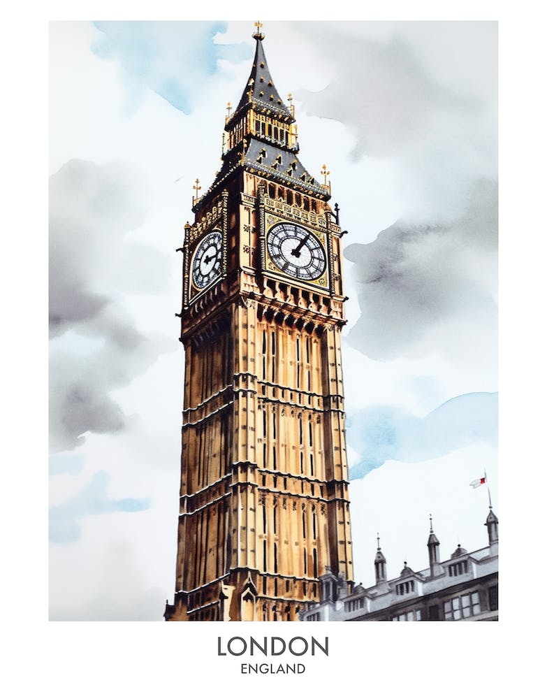 London 3 Watercolour Travel Poster