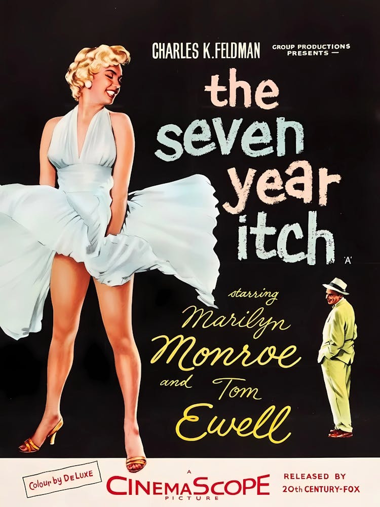 The Seven Year Itch, Marilyn Monroe, Hollywood English Movie Vintage Poster, 1955
