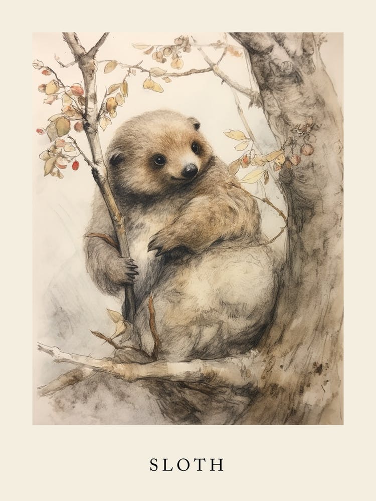 Beatrix Potter Inspired  Animal Watercolour Sloth 2