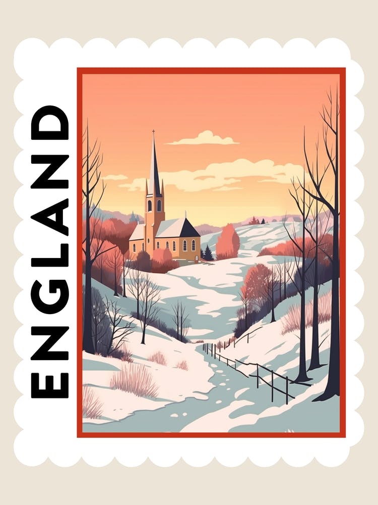Retro Winter Stamp Poster Cornwall United Kingdom