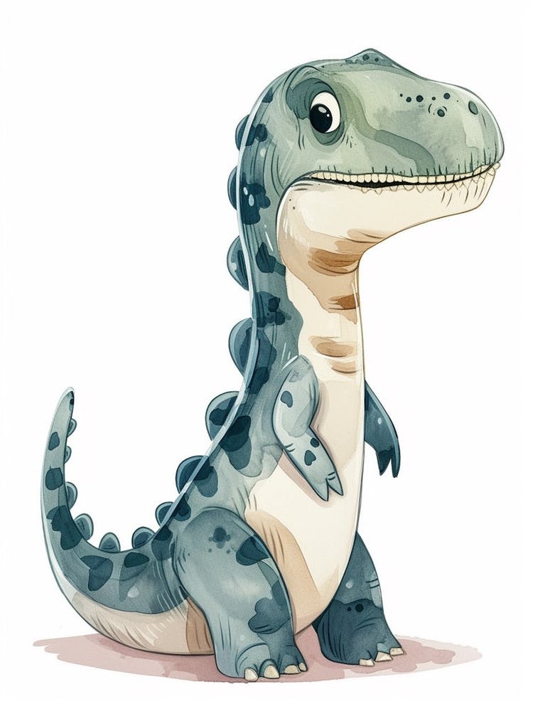 Cute Cartoon Icthyosaurus Dinosaur Watercolour 2
