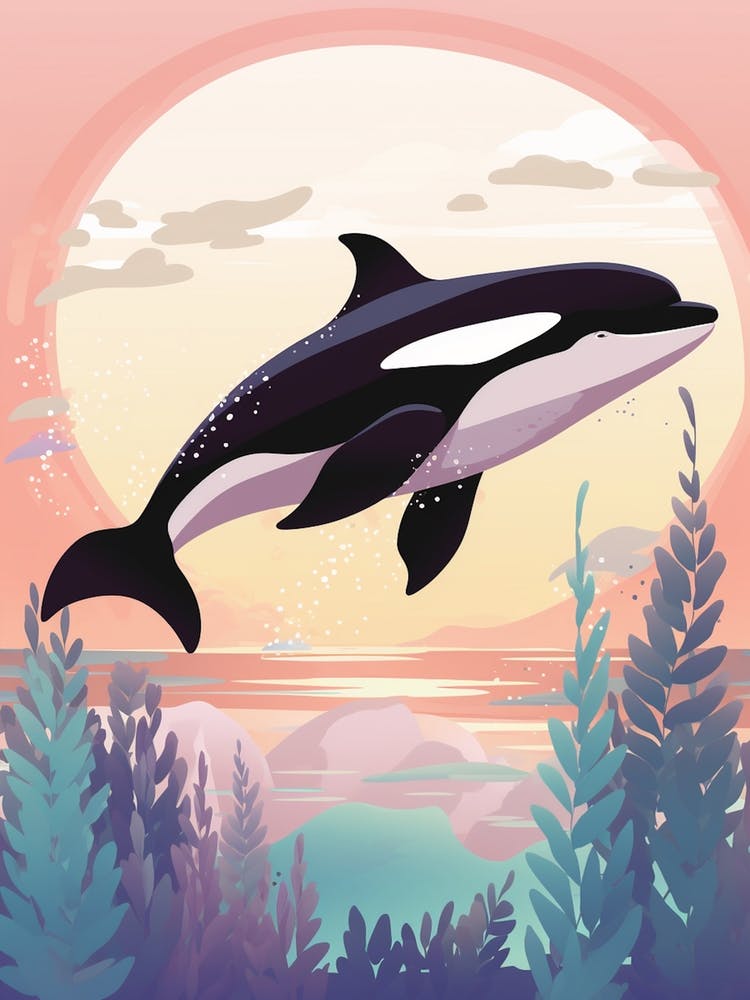 Orca Whale In The Moonlight Pastel Illustration 1