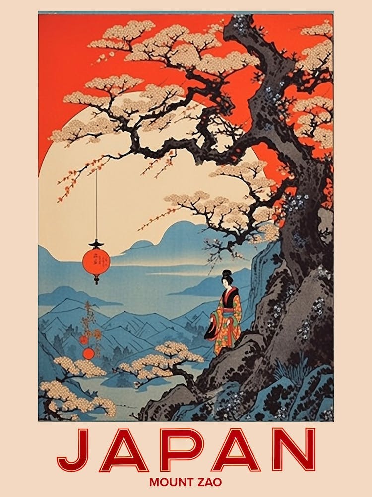 Mount Zao, Visit Japan Vintage Travel Art 1