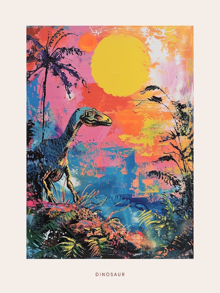 Farbenfrohes Dinosaurier-Gemälde Landschaft 2 Plakat