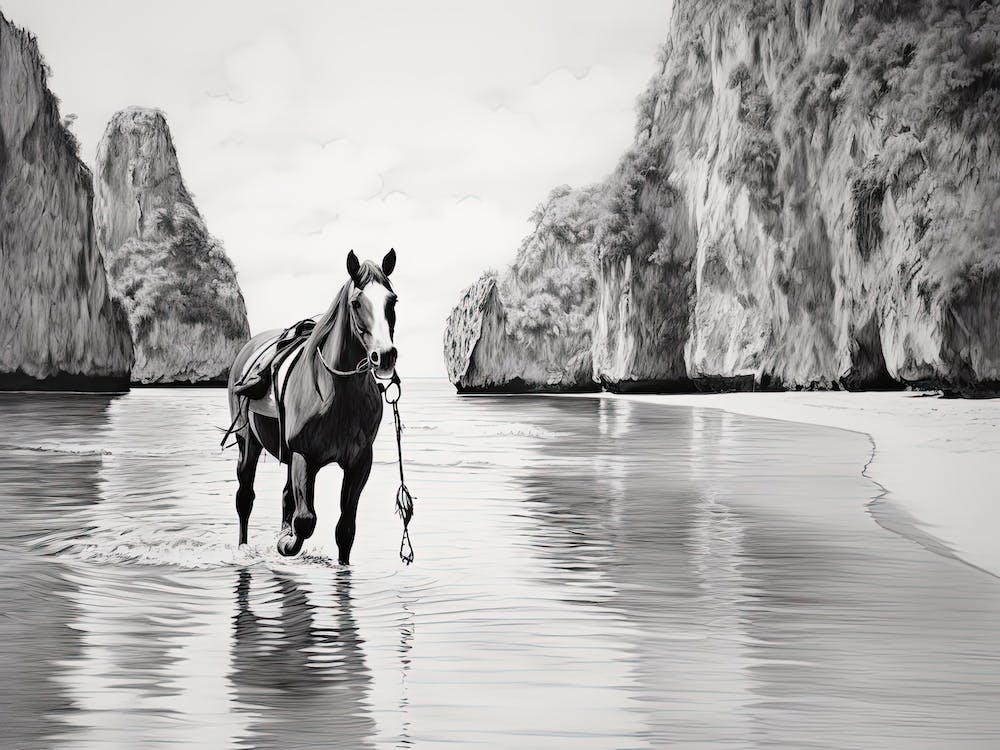 A Horse Oil Painting In Maya Bay, Thailand, Landscape 3
