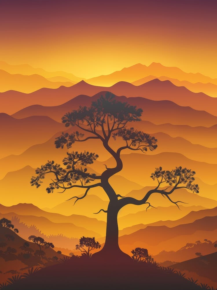 Sunset Landscape With Lone Tree