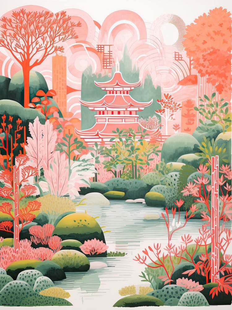 Kenrokuen Gardens Abstract Riso Style 4