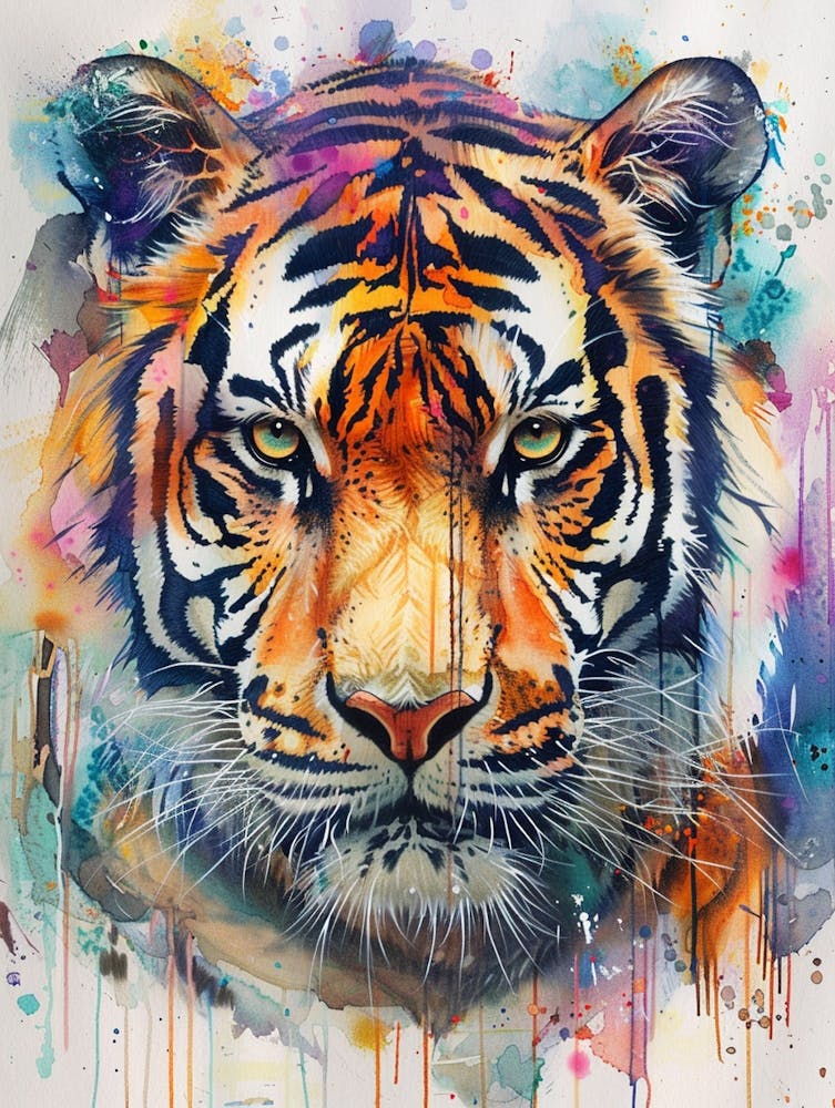 Bengal Tiger Colourful Watercolour 1