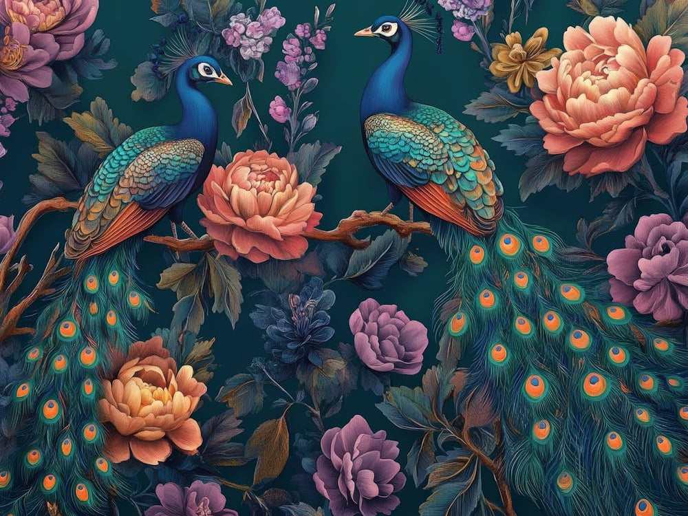 Exotic Oriental Pattern With Peacocks And Flowers 3