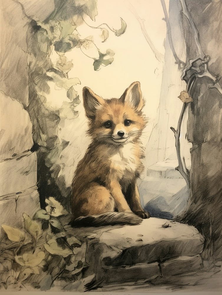 Storybook Animal Watercolour Fox 1